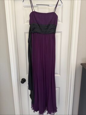 BCBGMaxAzria Purple strapless Chiffon Maxi Dress with Black Sash